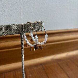 Gold Tone Pearl and Seashell Charm Hoops
